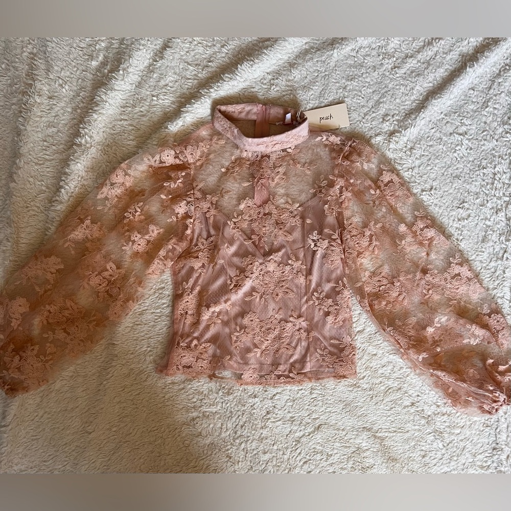 Light Peach Lace Long Sleeve Top